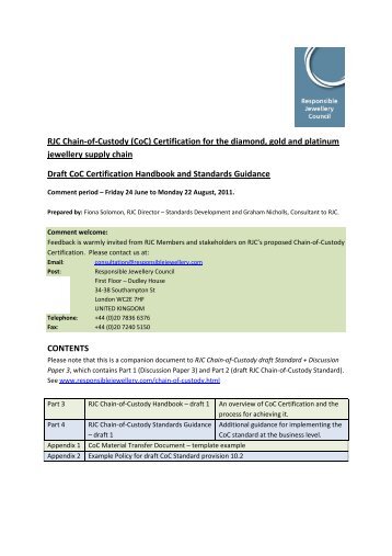 RJC Chain-of-Custody (CoC) Certification for the diamond, gold and ...