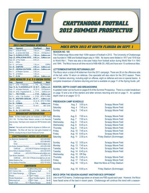 Chattanooga Football 2012 SUMMER PRoSPECtUS - UTC Athletics