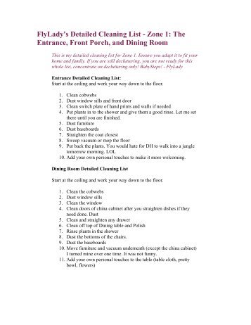 FlyLady's Detailed Cleaning List - Zone 1: The ... - FlyLady.net