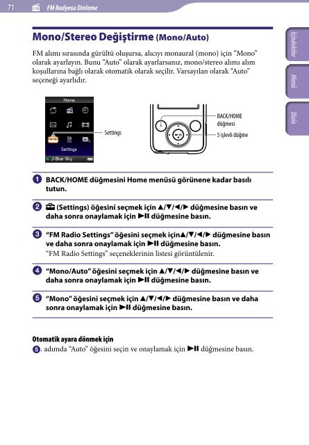 Sony NWZ-E435F - NWZ-E435F Istruzioni per l'uso Turco