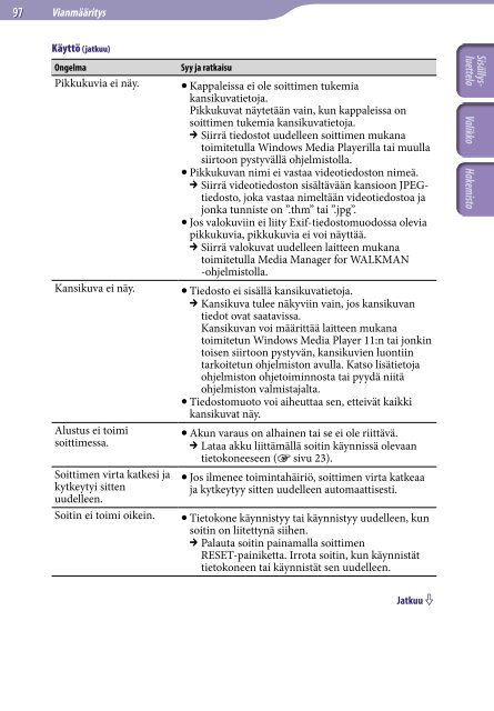 Sony NWZ-E435F - NWZ-E435F Istruzioni per l'uso Finlandese