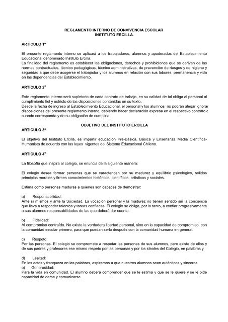 REGLAMENTO INTERNO DE CONVIVENCIA ESCOLAR INSTITUTO ERCILLA