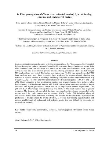 In Vitro propagation of Pilosocereus robinii - Journal of the ...