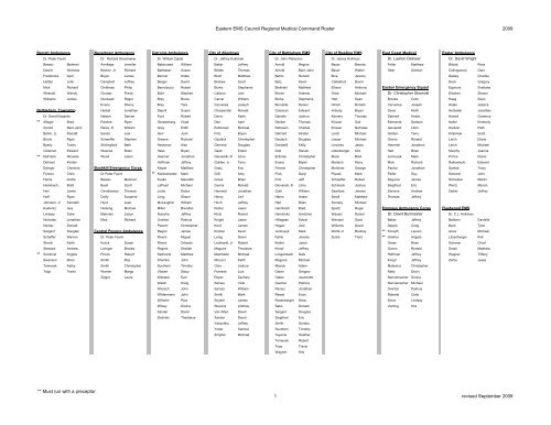 Eastern EMS Council Regional Medical Command Roster 2009 ...