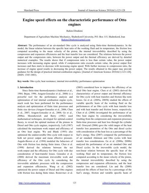 Engine speed effects on the characteristic performance of Otto engines