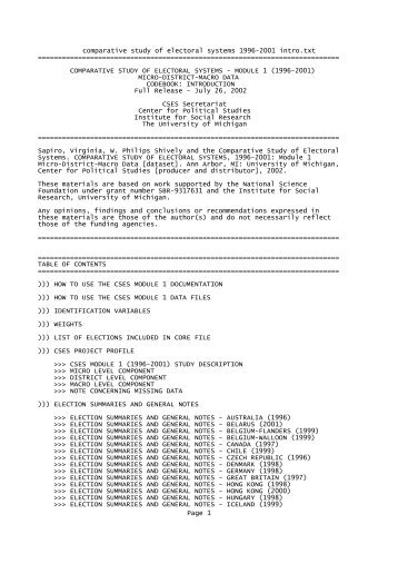 comparative study of electoral systems 1996-2001 intro.txt - DataFirst