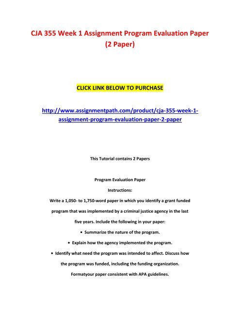 Cja Week Assignment Program Evaluation Paper Paper Help Writing Speeches also Apa Style Essay Paper Research Buy