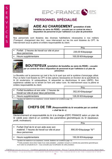 Tarifs 2012 et conditions générales de vente EPC