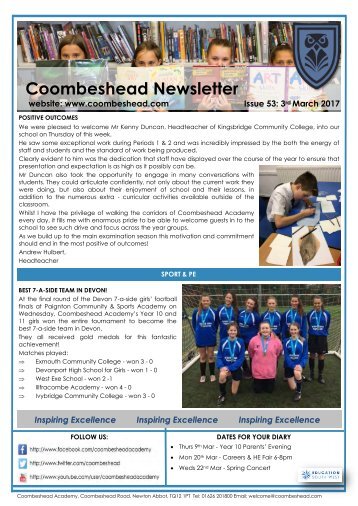 Coombeshead Academy Newsletter - Issue 53