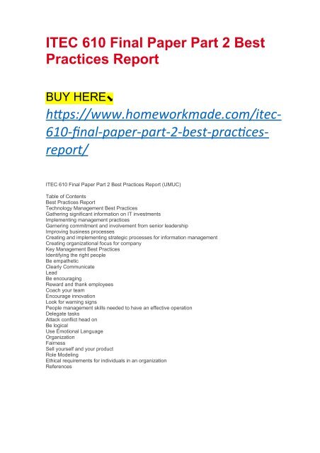 ITEC 610 Final Paper Part 2 Best Practices Report