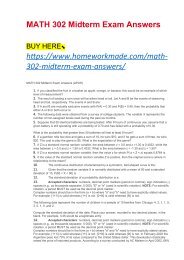 exam midterm 302 math (APUS) MATH Answers Statistics 302 Midterm Exam