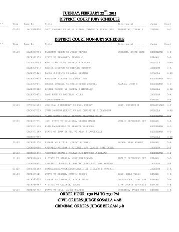 Small Claims/Traffic Court Schedule TUESDAY, FEBRUARY 22, 2011