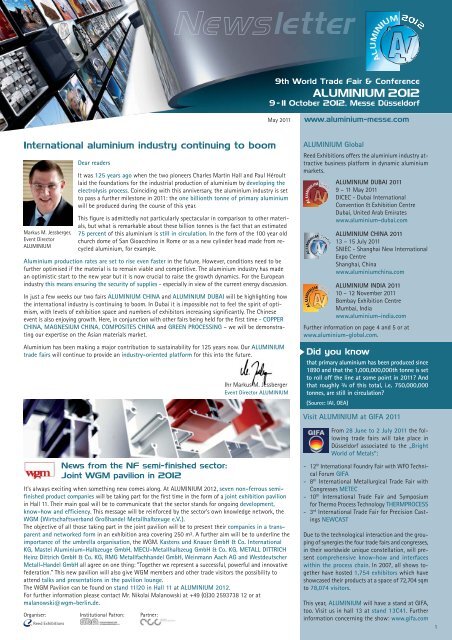 ALUMNIUM Newsletter 05 / 2011 - ALUMINIUM 2012