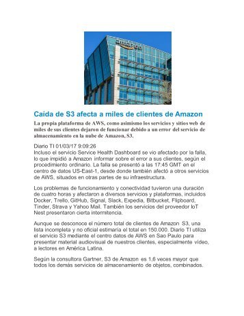 Caída de S3 afecta a miles de clientes de Amazon