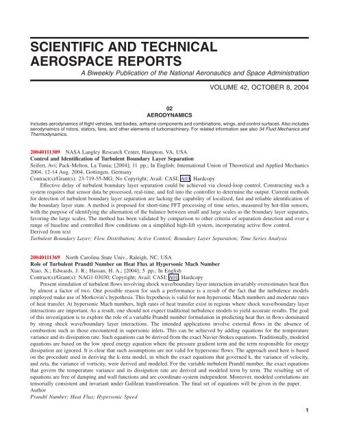 NASA Scientific and Technical Aerospace Reports