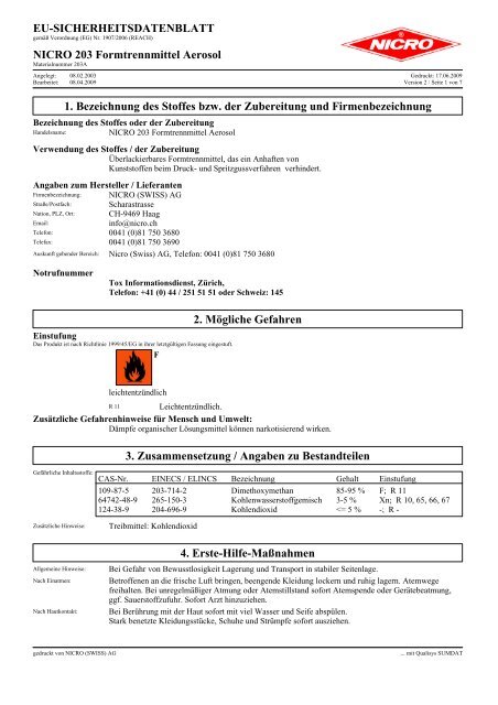 NICRO 203 Aerosolform