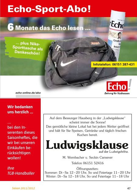 Bessunger Handballer Saison 2011/2012 - TGB 1865 Darmstadt