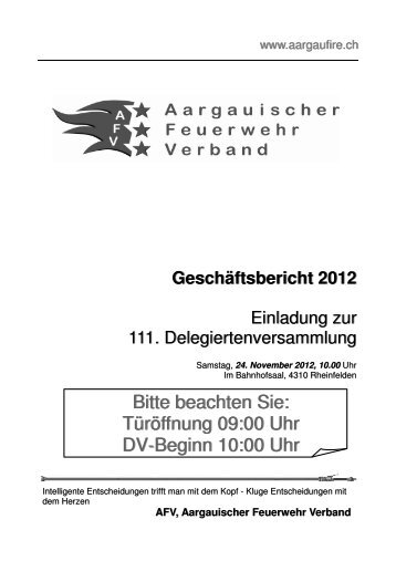 Geschäftsbericht 2012 - Aargauischer Feuerwehrverband