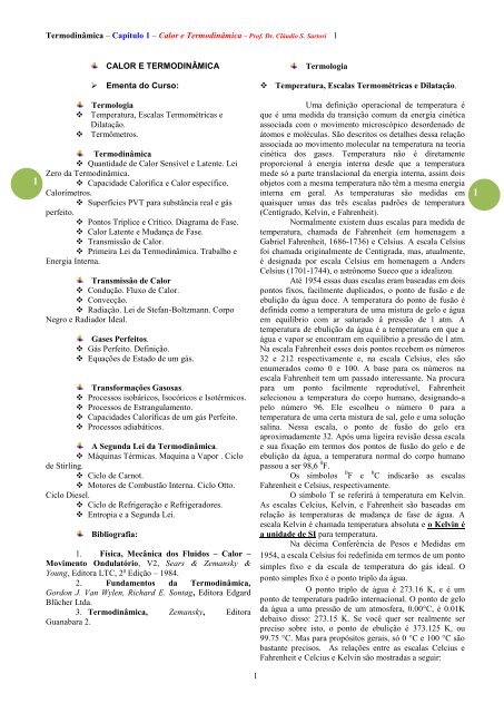 CALOR E TERMODINÂMICA - Centro de Estudos Espaço