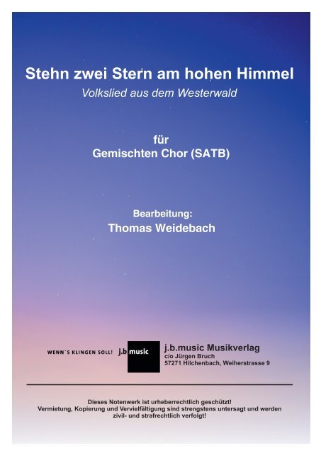 Stehn zwei Stern am hohen Himmel (SATB)