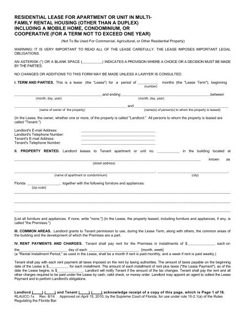 Apa House Rent RESIDENTIAL LEASE FOR APA