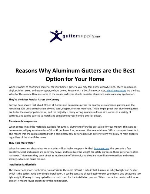 Reasons Why Aluminum Gutters are the Best Option for Your Home 