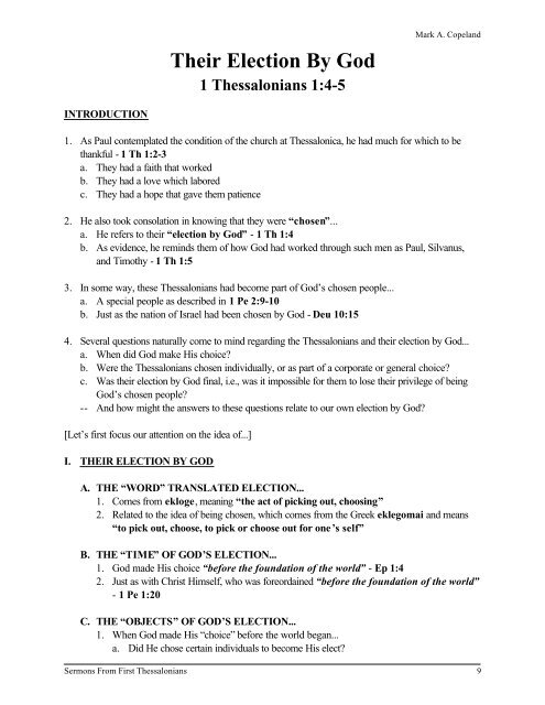 The First Epistle To The Thessalonians - Executable Outlines