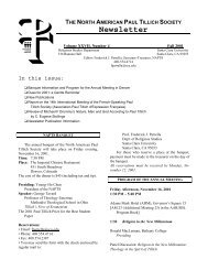 Newsletter - The North American Paul Tillich Society