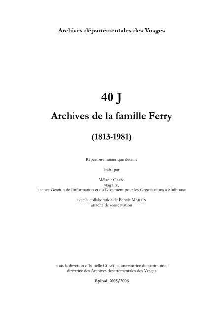 Archives de la famille Ferry (1813-1981). - Archives départementales