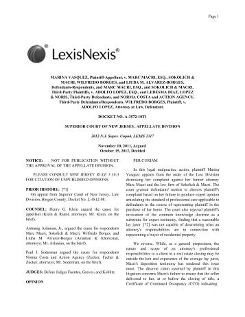 MARINA VASQUEZ, Plaintiff-Appellant, v. MARC MACRI, ESQ ...