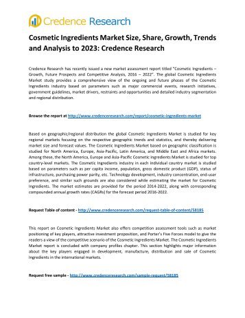 Market Overview – Cosmetic Ingredients Market Shares, Strategies And Forecasts to 2023: Credence Research