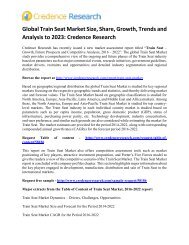 Forecast Report - Train Seat Market Size, Share, Growth & Worldwide, 2023: Credence Research