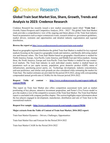 Forecast Report - Train Seat Market Size, Share, Growth & Worldwide, 2023: Credence Research