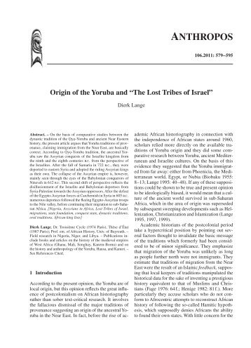 Origin of the Yoruba and "The Lost Tribes of Israel" (Dierk Lange)