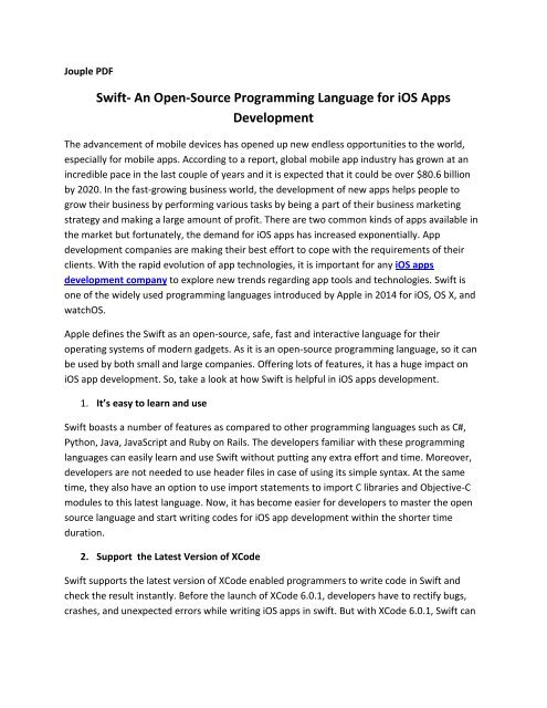 Swift- An Open-Source Programming Language for iOS Apps Development