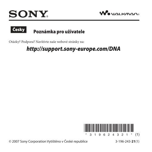 Sony NW-A806 - NW-A806 Istruzioni per l'uso Ceco