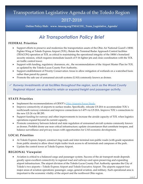 Transportation Legislative Agenda of the Toledo Region 2017-2018