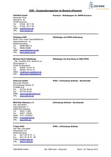 Liste der Partner - DZB Die Zentralregulierungsbank GmbH