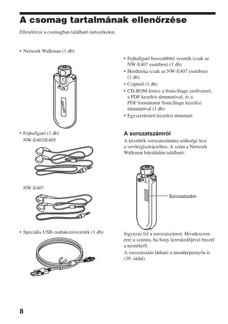 Sony NW-E405 - NW-E405 Istruzioni per l'uso Ungherese