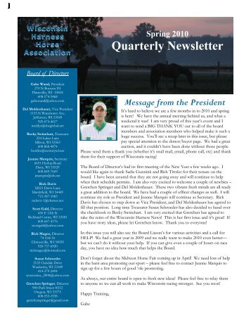 Quarterly Newsletter - Wisconsin Harness Horse Association