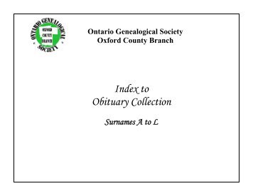 Index to Obituary Collection - Ontario Genealogical Society