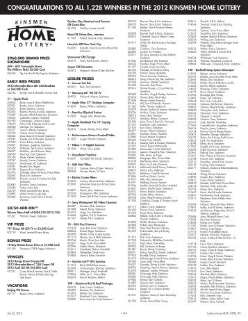 CONGRATULATIONS TO ALL 2,056 PRIZE  - Regina Home Lottery