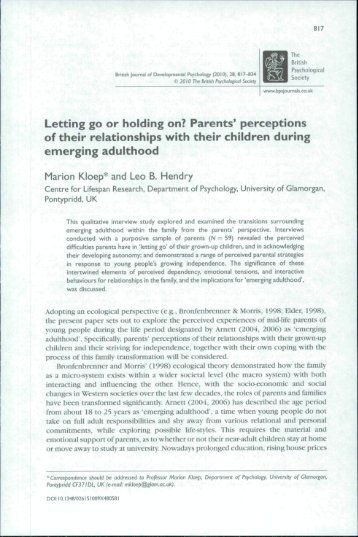 Letting go or holding on? Parents - Jean E. Rhodes, Ph.D.