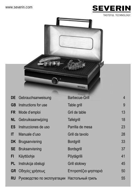 Severin PG 2368 Gril Barbecue avec couvercle &raquo;SMART-LINE&laquo; - Istruzioni d'uso