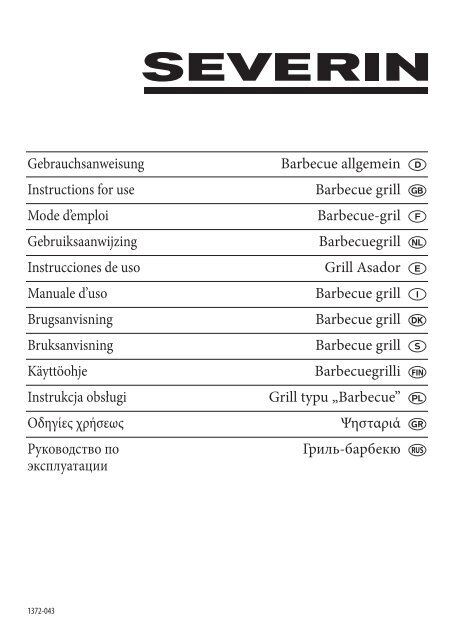 Severin PG 2790 Gril Barbecue - Istruzioni d'uso