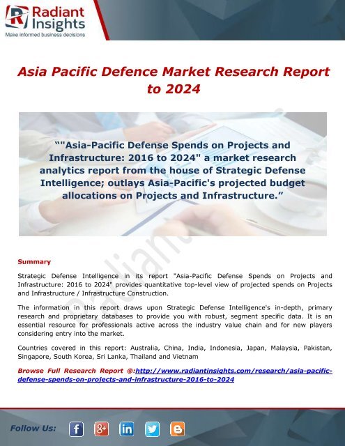 Asia-Pacific Defense Trends, Share And Forecast Report 2024: Radiant Insights,Inc