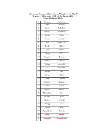Übungen zur Vorlesung Mathematische Methoden in der Physik ...