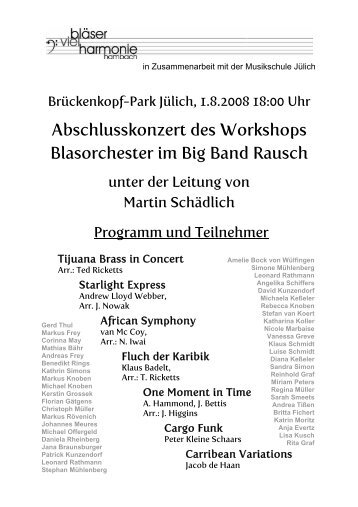 Abschlusskonzert des Workshops Blasorchester im Big Band Rausch