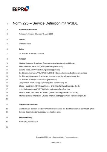 Norm 225 – Service Definition mit WSDL - BiPRO