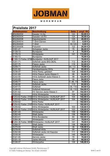 Preisliste 2017 Stand 01.03.17